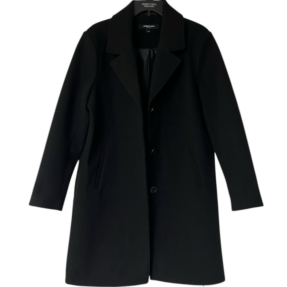 Kenneth Cole Black Notch Collar Single Breasted Womens Size L Fly Front Coat New - Picture 3 of 16